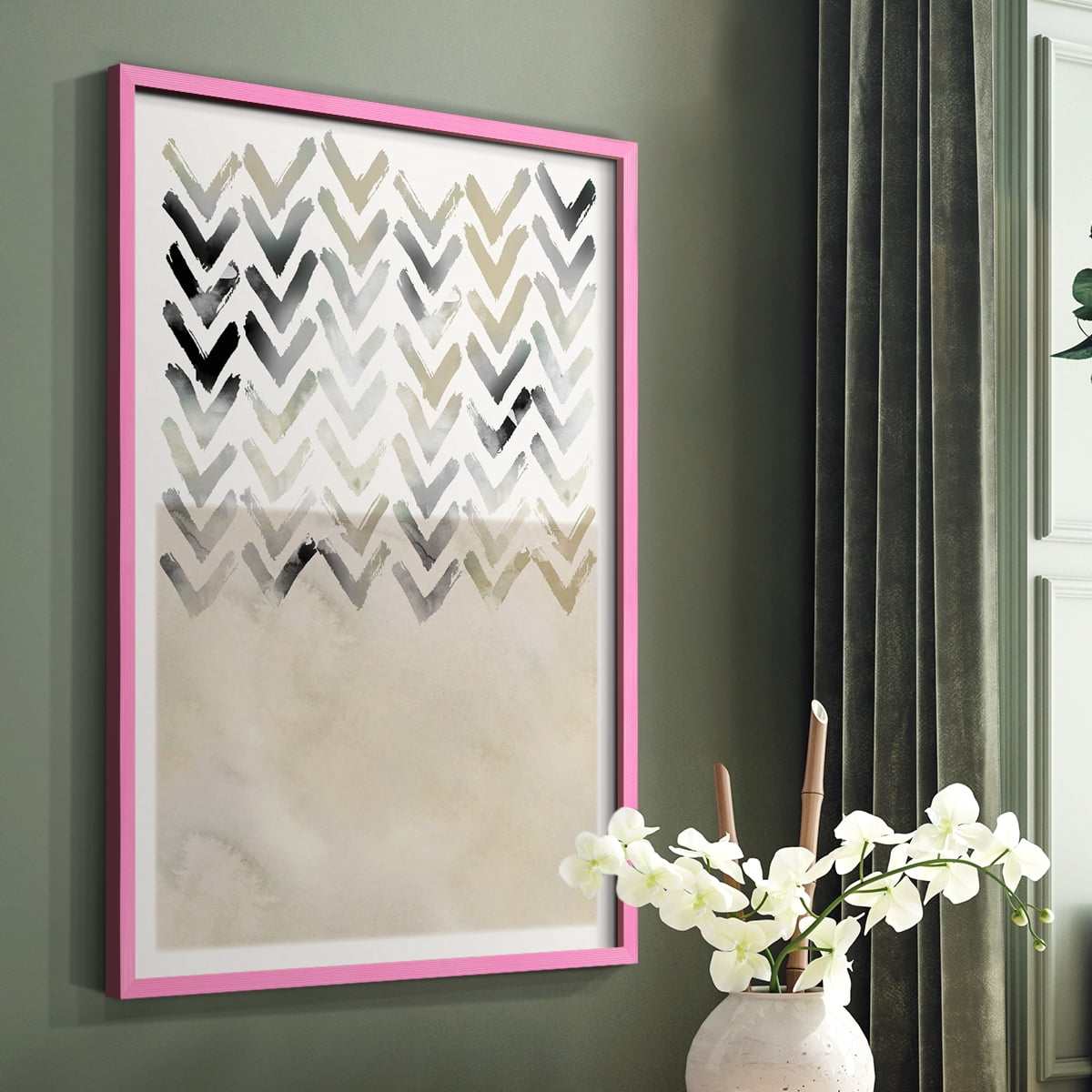 Neutral Chevron in Pink Solid Wood 11 x 14 Framed Print