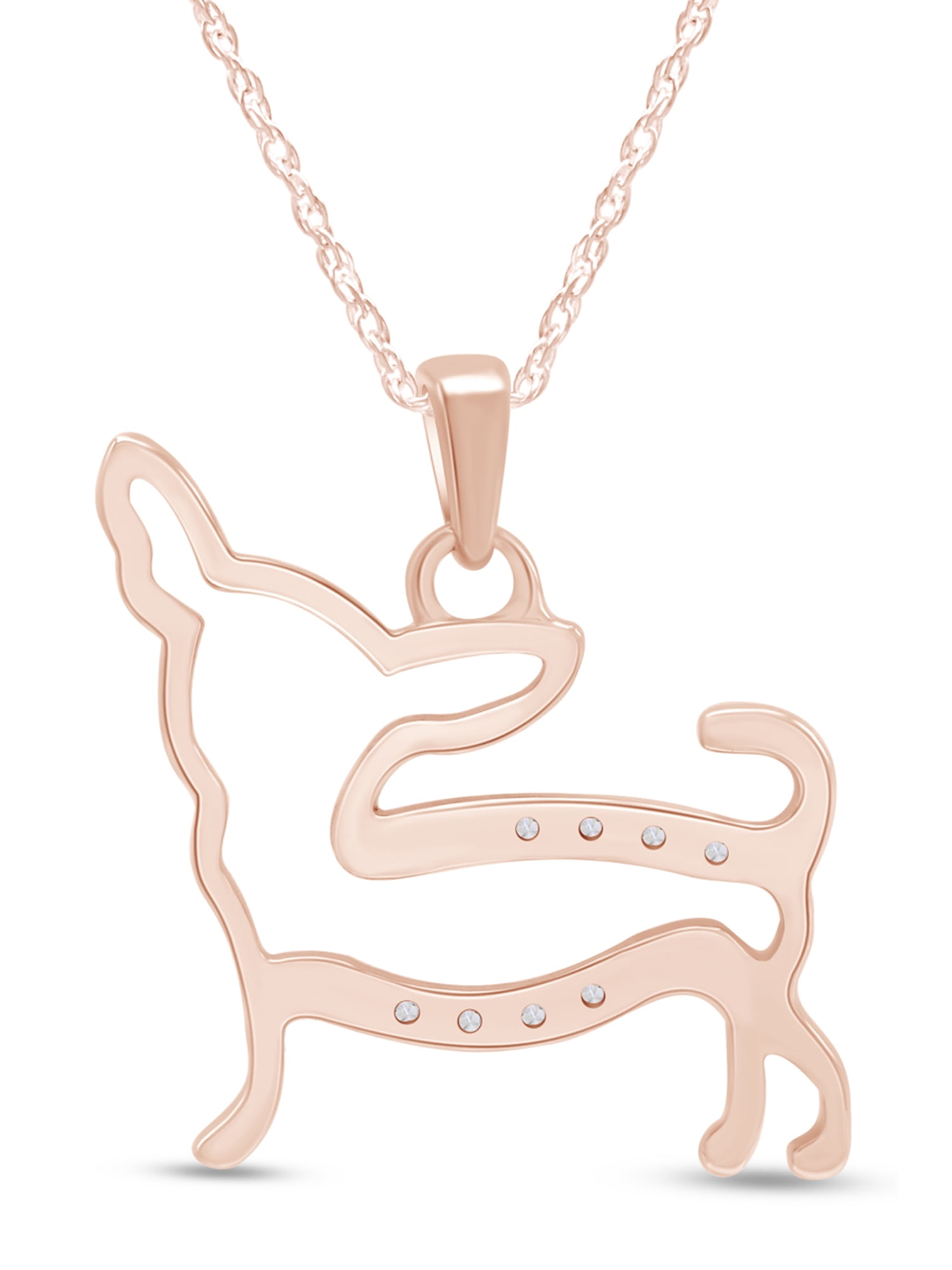 0.10 Ct Lab Grown Diamond Chihuahua Pendant Necklace 10K Rose Gold