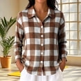 thumbnail image 2 of Womens Fashion Checkered Shirt Collared Long Sleeve Gingham Plaid Shirts Loose Fit Button Front Casual Everyday Blouse, 2 of 7