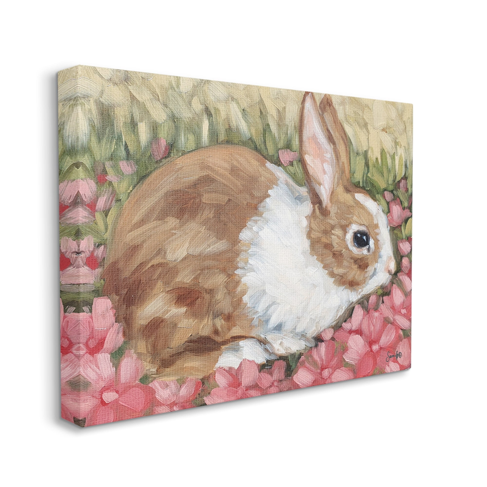 Stupell Bunny Pink Spring Blossoms Animals & Insects Painting Gallery Wrapped Canvas Print Wall Art