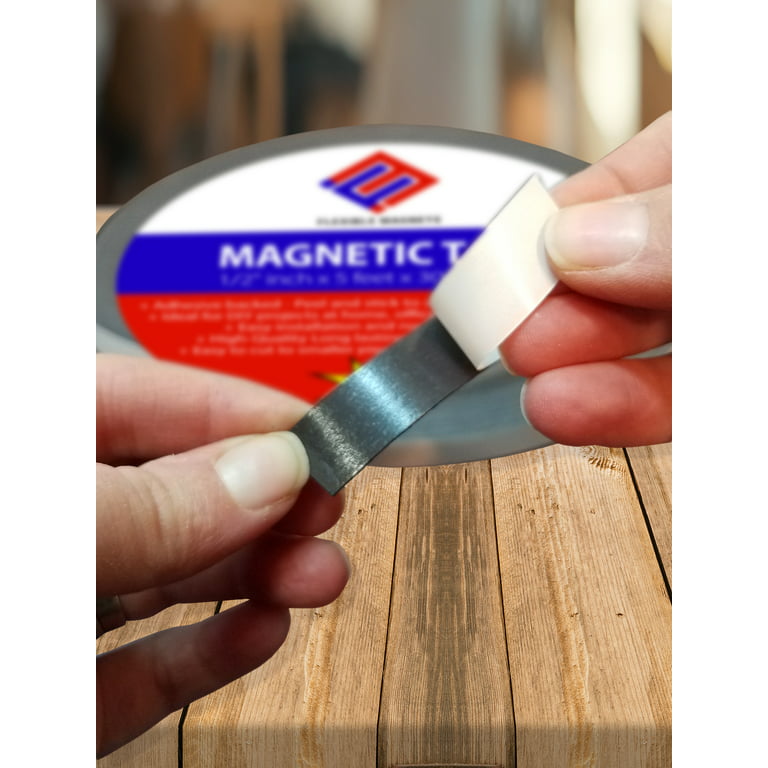 Gwybkq Magnetic Tape 3 Rolls 30ft Flexible Magnet Strips with Strong Adhesive Backing (Each 10 Feet x 1/16 Thick x 1/2 Wide) Anisotropic Magnetic