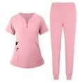 thumbnail image 2 of Resicozy Women Solid Color Scrubs Sets V Neck Stretch Tops with Pockets Cargo Pants Jogger Nurse Work Uniform Quick Drying Pink S, 2 of 5