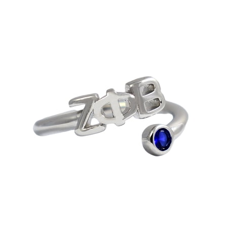 Sorority Shop Zeta Phi Beta Ring, Wraparound Ring with 18k PVD White Gold Coating and Cubic Zirconia Garnet Sapphire Blue Stone