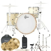 Gretsch Drums Rock Catalina Club 4 Piece Drum Shell Pro Pack with Sabian Performer Cymbal Set, ChromaCast Hardware and ChromaCast Accessories, White Chocolate (Box 3 of 3)