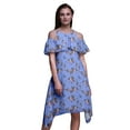 thumbnail image 1 of Bimba Bird Printed Womenâ€™s Ruffle Front Cold Shoulder Swing Shift Dress-Small, 1 of 6