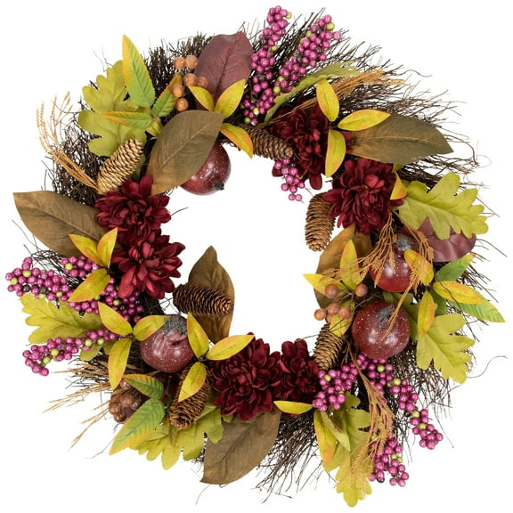 Northlight Mums and Pomegranates Artificial Fall Harvest Floral Wreath 28-Inch