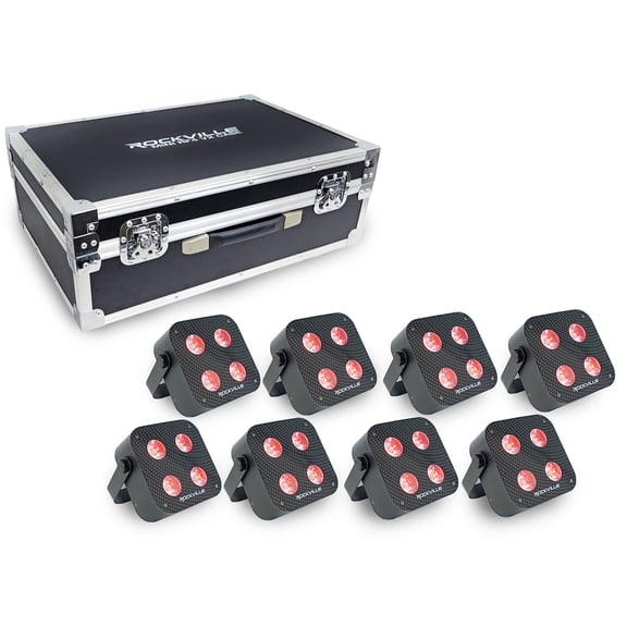 Rockville MINI RF4 V2 CHARGE PACKAGE BLACK 8 DJ Par Wash Up Lights Case App Ctrl