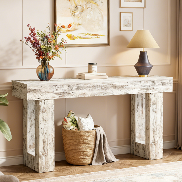 Fnova 63" Long Console Table, 2-Tier Wooden Narrow Rectangular Sofa Table Behind Couch, Farmhouse Entryway Table for Entrance, Hallway, Living Room