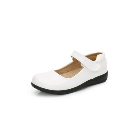 

Lumento Girl Mary Jane Round Toe Flats Low Top Dress Shoes Soft School Breathable Flat White 12c