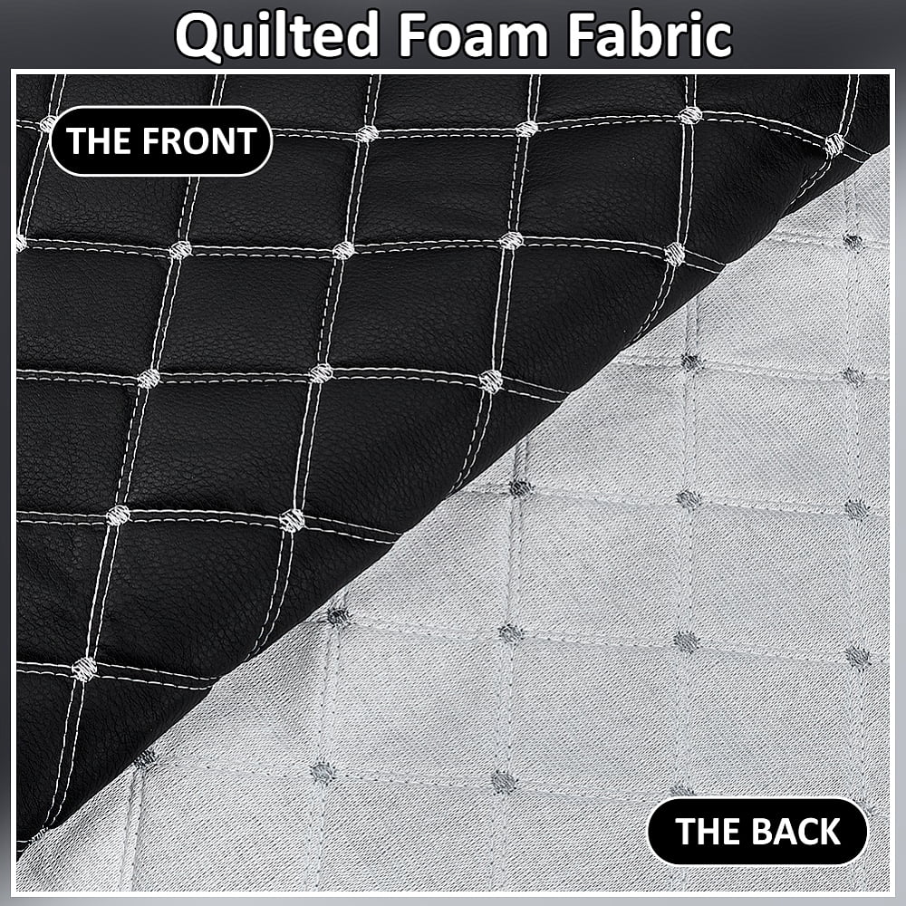 2.1 Yards Quilted Foam Fabric Leather Fabric 61 inch Diamonds Pattern Leather Fabrics with Gray Stitch for Car Automotive Upholstery (Black)