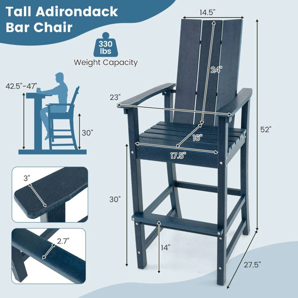 Demifill Tall Adirondack Chair Outdoor Bar Stool with Ergonomic Backrest, Patio Chair for Outdoor, Blue