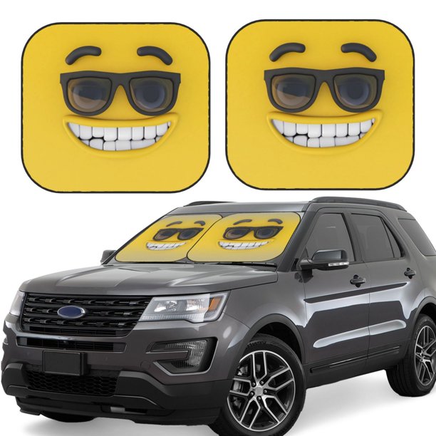 Balery Smiling With Sunglasses Parasol para parabrisas de coche de 2 piezas | Parasol plegable para parabrisas delantero de coche para la mayoría de sedanes-Large