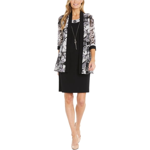 R M Richards Womens 2-Pc. Jacket Necklac Blackgrey 6