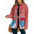 thumbnail image 3 of Veste Patchwork en Denim à Revers Ample à Manches Longues pour Femme, Style Rétro, Bord Brut, Mi-Longue, Rose Rouge, m, 3 of 6