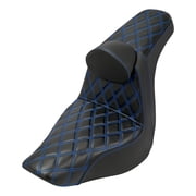 Driver Passenger Gel Seat Blue Line w/ Backrest For Harley Low Rider 2018-2024