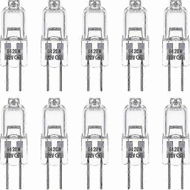 Set Of 10 G4 Halogen Bulbs Of 12v And 20w. These Bulbs Emit 3000k Warm White Light, With A Brightness Of 350 Lumens. They Are Dimmable And Have A Tran