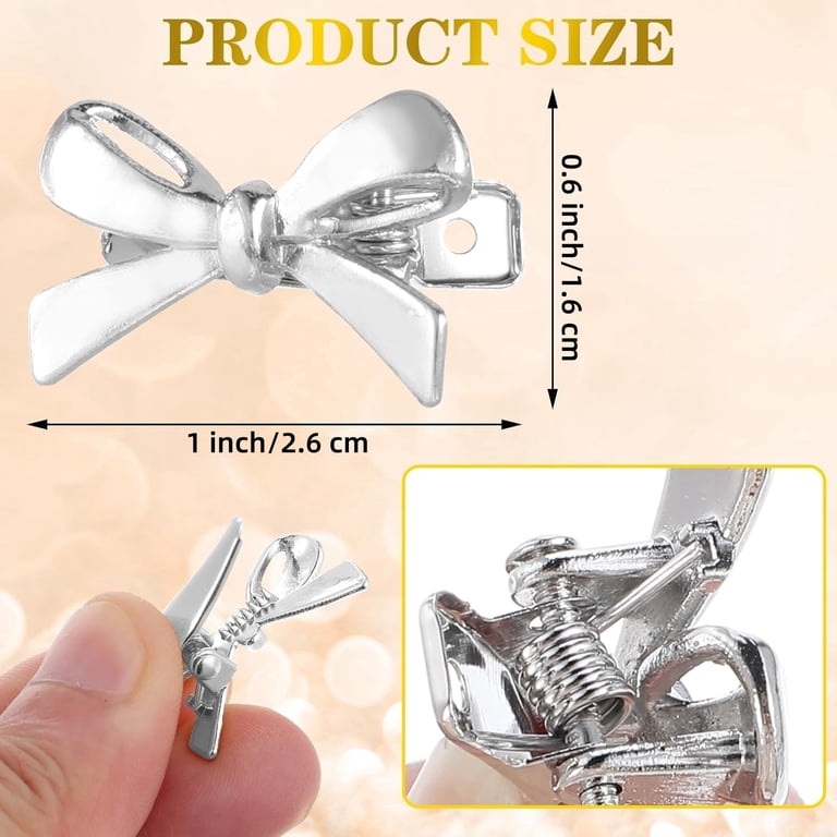 Set Of 6 Silver Bow With Sparkle Hair Clips Topboutique 6 Pcs Metal Hair Bows Claw Clips Silver Bow Hair  main image 4