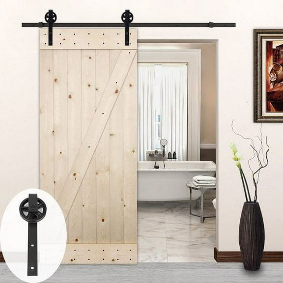 Lubann Big Wheel Style Sliding Wood Track Kit Barn Door Hardware