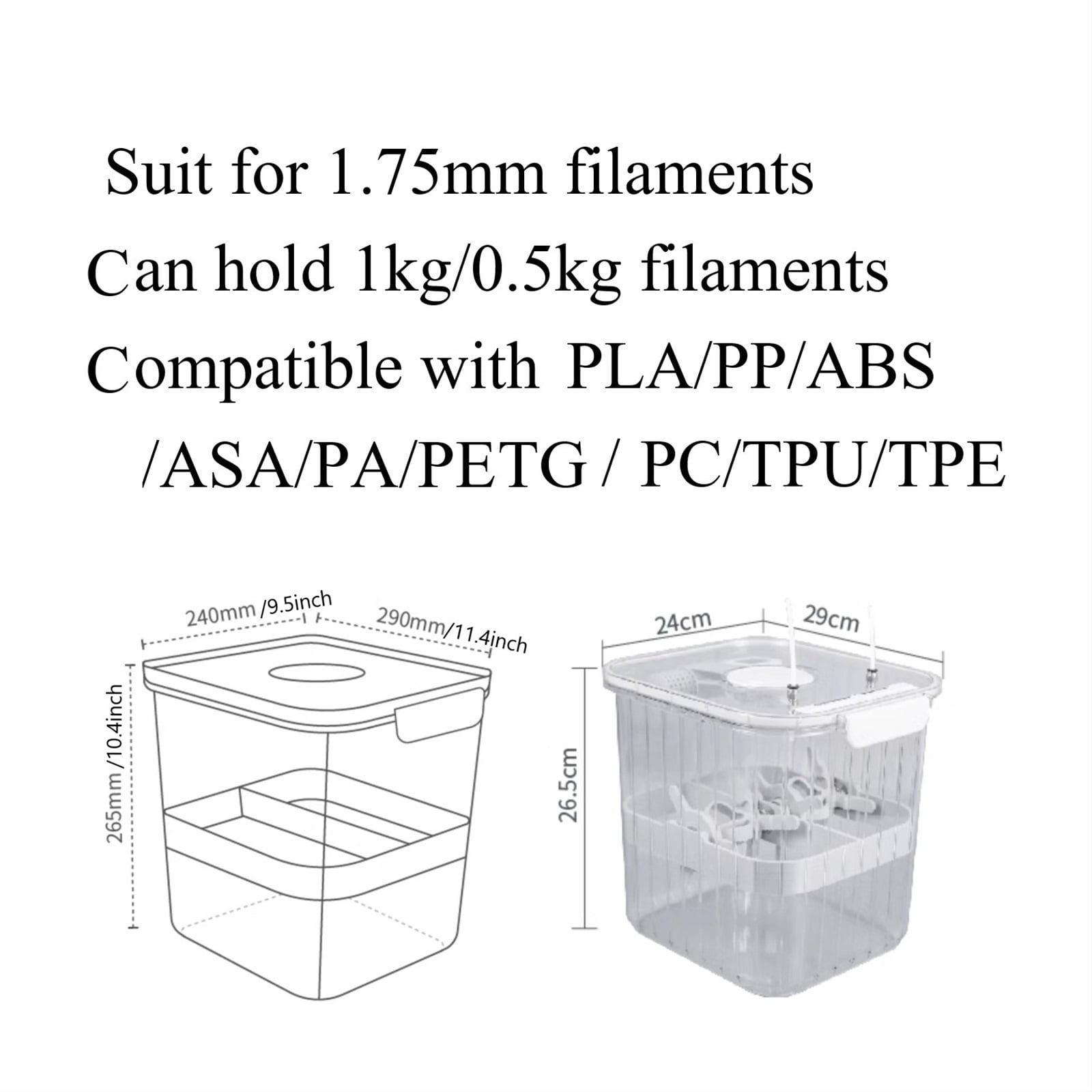Filament Accessory for 3D Printer, Moisture-proof Sealed Filament Dryer Box with Mount Rack, Keeping Filaments Dry, Large Capacity