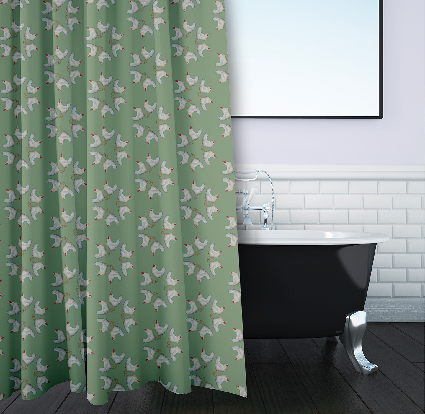 Simply Daisy 70" W x 73" L Chickens-go-round Polyester Shower Curtain, Laurel Tree Green [1 Ct]