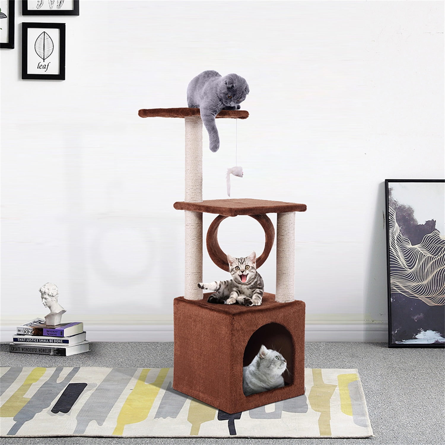 Pefilos 56" Cat Tree Tower for Indoor Cats with Ladder, Scratching Posts Cat Condo for Multiple Cats Jump Platform Cat Furniture Activity Center, Beige Pefilos 56" Cat Tree Tower for Indoor Cats with Ladder, Scratching Posts Cat Condo for Multiple Cats Jump Platform Cat Furniture Activity Center, Beige