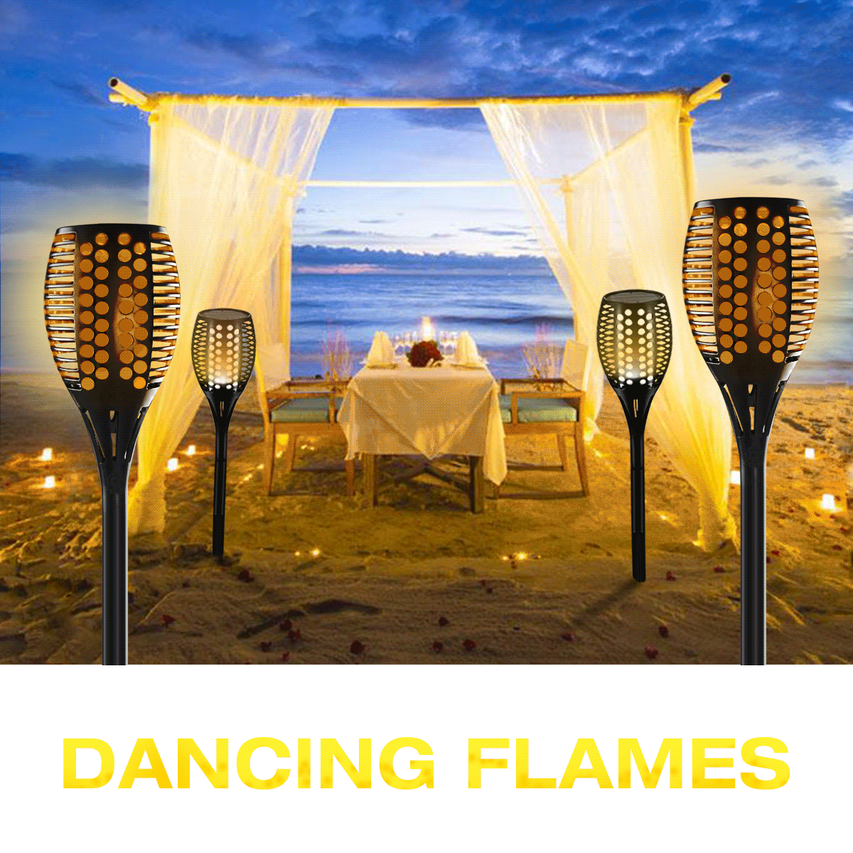 Led SolarPowered Dancing Flame Outdoor Torch Light, Tiki Torch