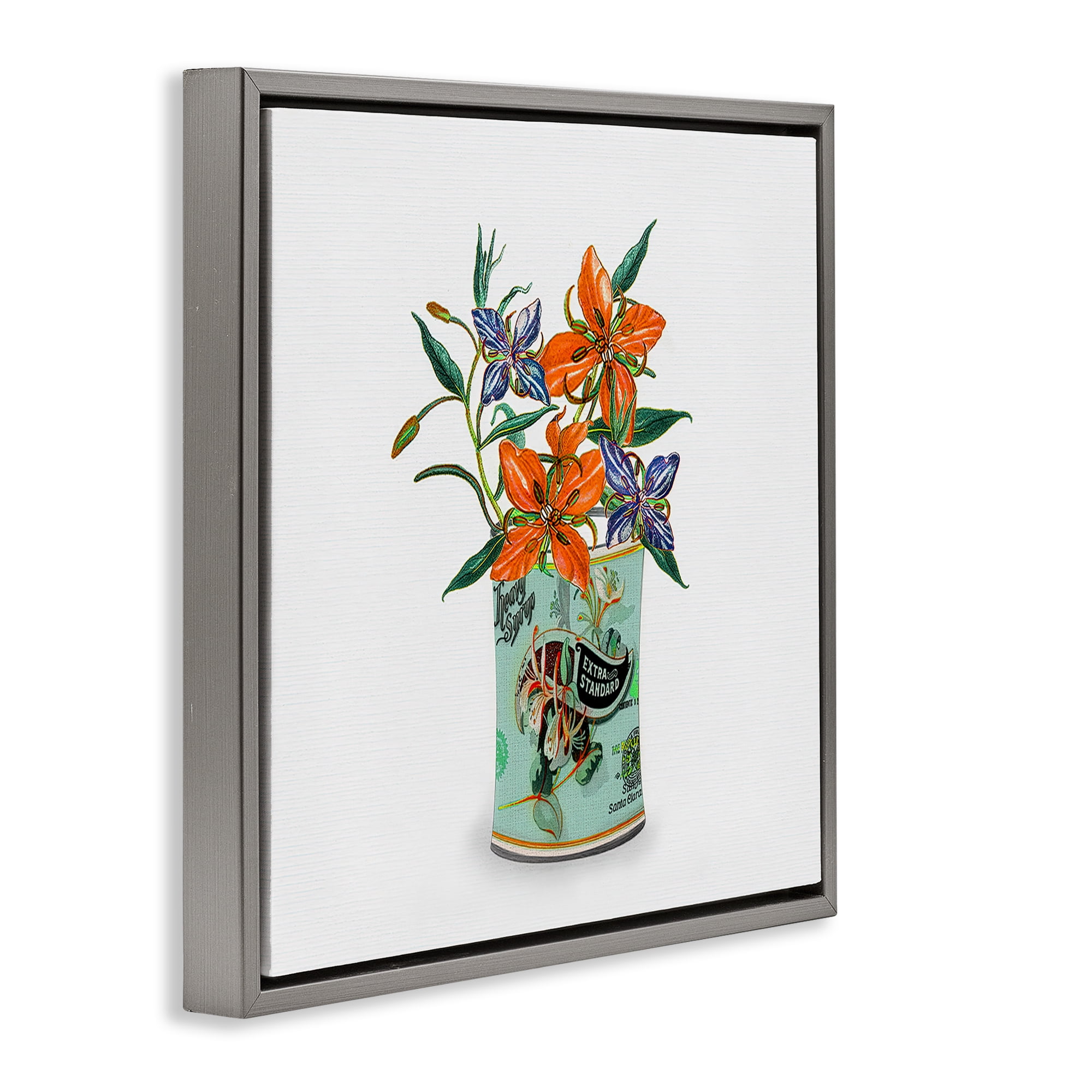 Stupell Industries Lilies in Retro Tin Gray Framed Floater Canvas Wall Art, design by Val Rhodes