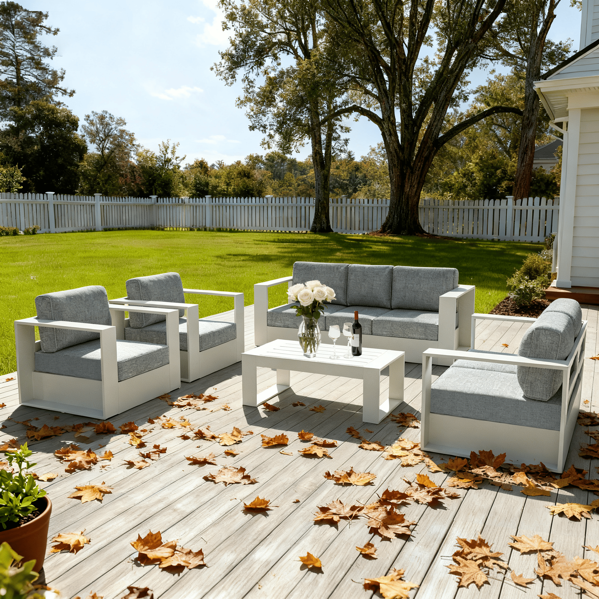 LayinSun Oversized Aluminum Outdoor Furniture Set, 4 Piece Patio Sofa Sets with Coffee Table, Deep Seating and Upgraded 6-inch Cushions for Porch, Balcony, Deck