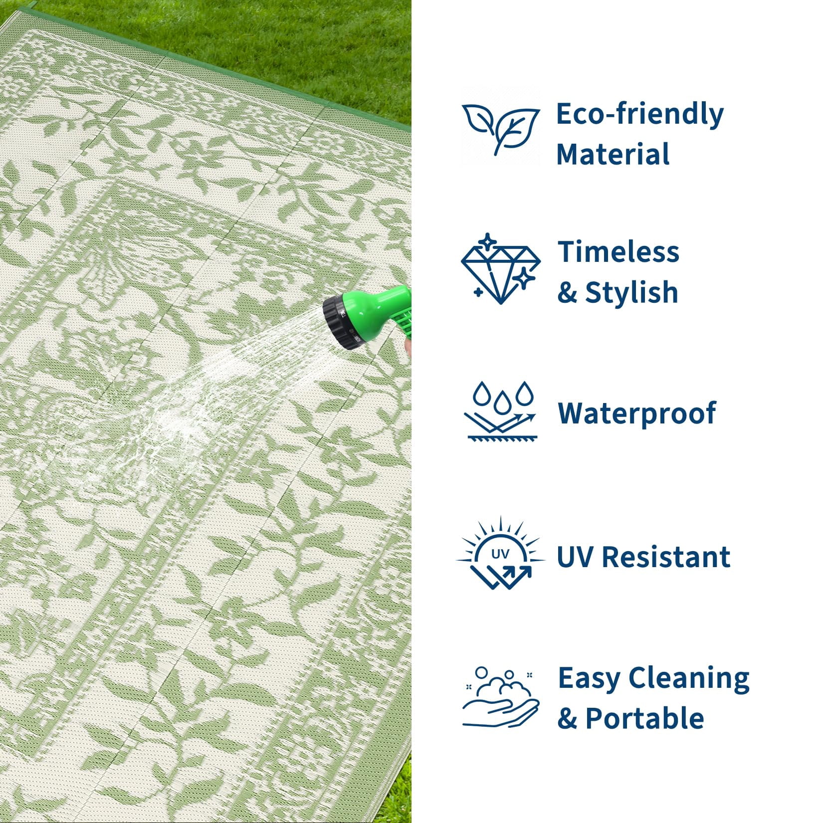 Soonbuy 8x10 FT Outdoor Rug, Waterproof Reversible Plastic Straw Outdoor Patio Rug, Botanical Grove Vintage Cottage Outdoor Area Rug Carpet for RV, Deck, Picnic, Beach, Backyard