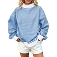thumbnail image 5 of Lenpel Mock Neck Sweatshirt for Women Fashion Striped Long Sleeve Pullover Tops Casual Loose Warm Shirts Fall Clothes(Sky Blue,X-Large), 5 of 7
