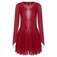thumbnail image 3 of Yartina Women's Glittery Rhinestone Lyrical Dance Dresses Long Sleeve Figure Skating Dress Burgundy XL, 3 of 7