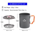 thumbnail image 3 of Taza de café para acampar con placa de prensa Cafetera de aluminio 750ml, 3 of 8