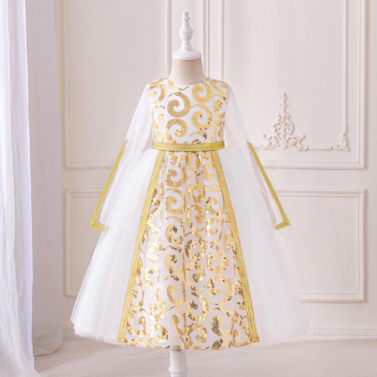 Tqyyweavej Girls Muslim Dresses Middle Eastern Banquet Long Sleeve Evening  Princess Dress Exquisite Embroidered Crew-Neck Performance Dress 4-8Y -  Walmart.com