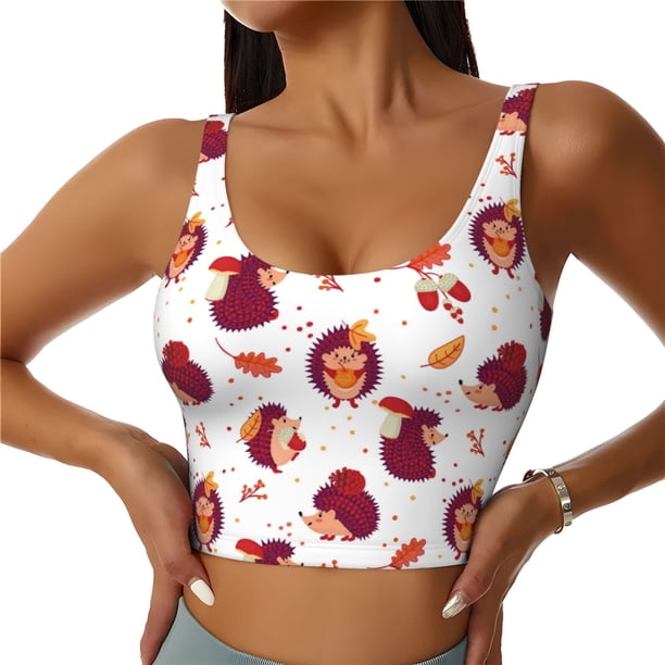 Fotbe Cartoon Hedgehogs Sujetador Deportivo Largo sin Aros para Mujer con Almohadillas y Soporte Medio, Transpirable y Absorbente, Camiseta Tipo Chaleco o Tank Top-Small