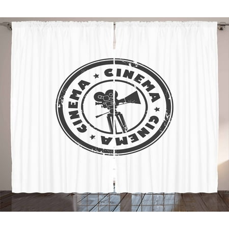 Movie Theater Curtains 2 Panels Set, Abstract Grunge Stamp with Movie Camera and the Word Cinema Inside, Window Drapes for Living Room Bedroom, 108W X 96L Inches, Charcoal Grey White, by (Best Low Light Cinema Camera 2019)