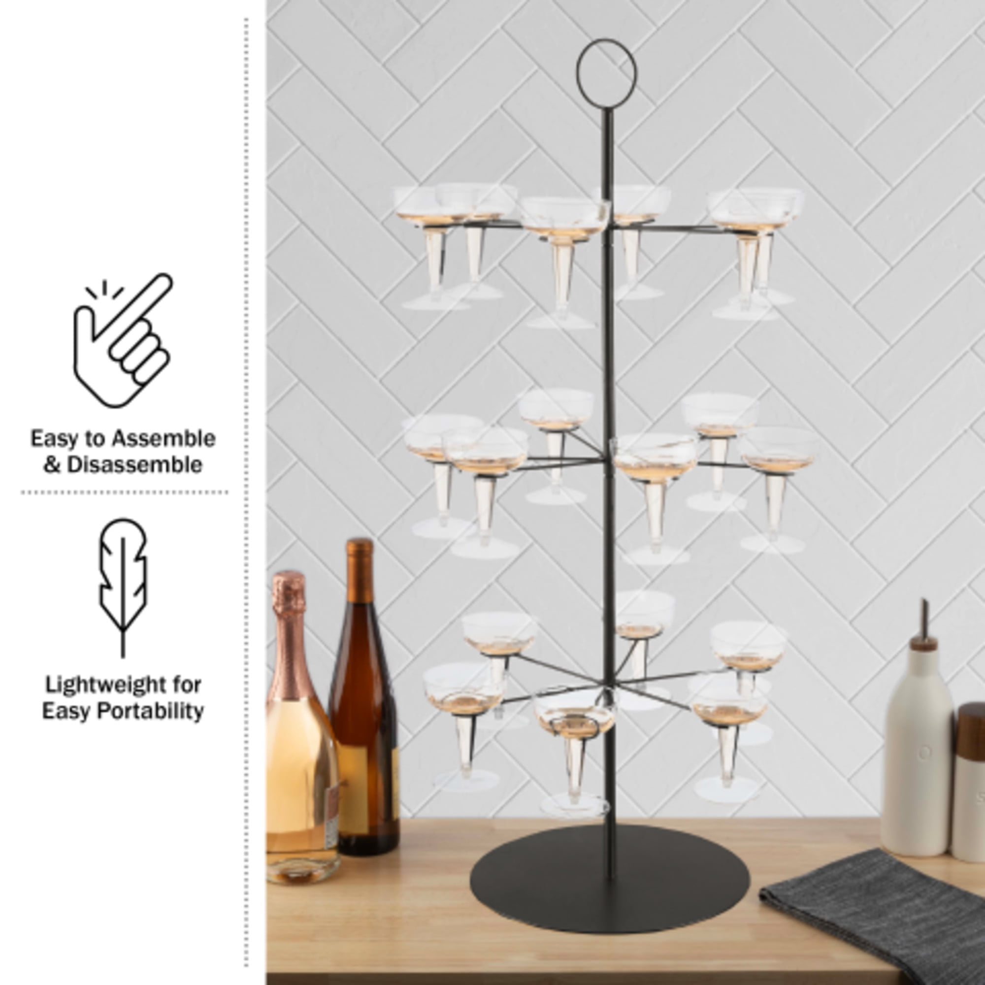 Lavish Home 3-Tier Cocktail Tree Stand - Champagne Tower Holds 18 Stemware Glasses (Black)