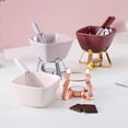 thumbnail image 3 of Naiovety Juego de fondue de cerámica para queso y chocolate. Incluye 1 taza y 2 tenedores. Base para fondue de chocolate. Juego de fondue de Cocina y Comedor morado+dorado, 3 of 6