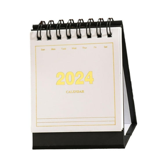 Colaxi 2024 Calendar Mini Desk Calendar,Portable,Ornaments,Standing Flip Desktop Calendar,Twin Wire Binding Calendar for Home Office white on black