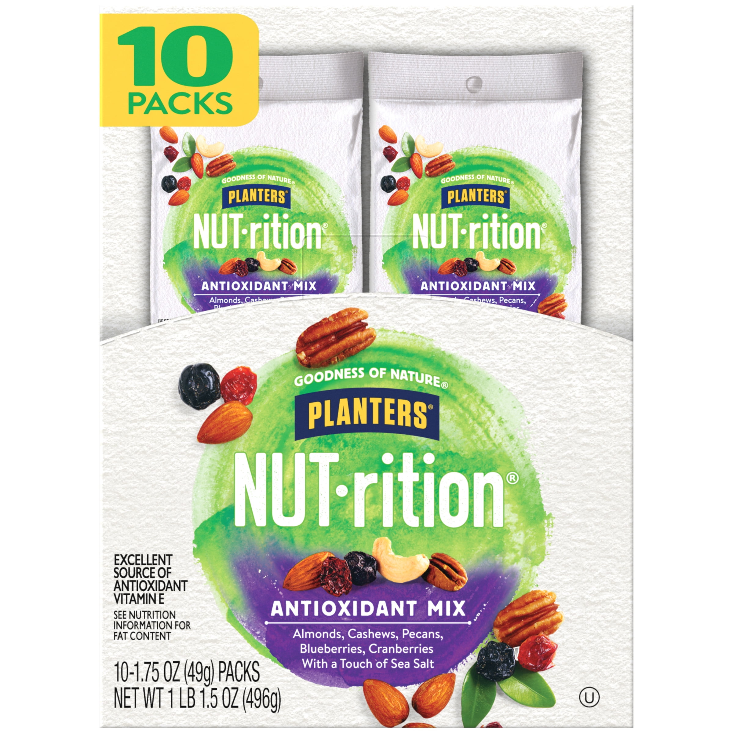 NUT-RITION Antioxidant Mix with Almonds, Cashews, Pecans, Blueberries, Cranberries & Sea Salt, 1.75 oz Bag (Pack of 10)