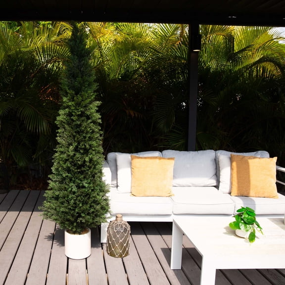 Nearly Natural Cedar Artificial Tree with White Planter - 6'