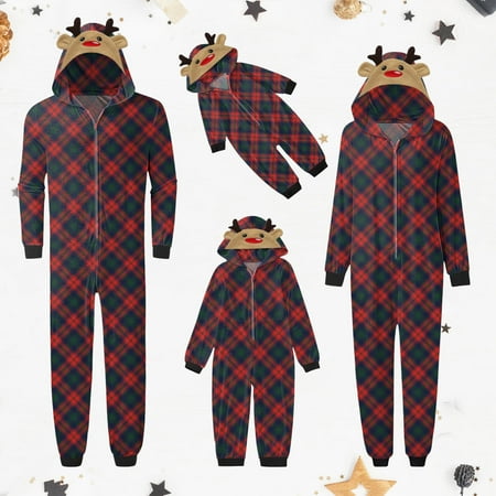 

Family Matching Christmas Pajamas Set Sleepwear Jumpsuit Hoodie with Hood Matching Holiday PJ s for Family