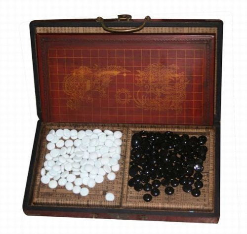 Chinese Go Game Set Leather Box Goban Board and Stone