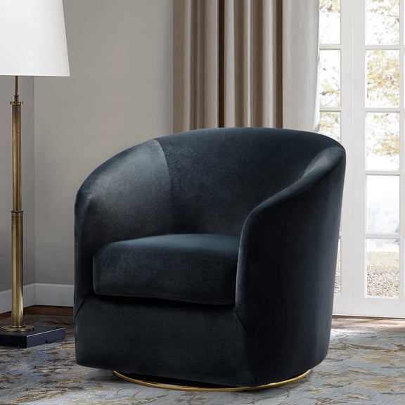 Tina's Home Velvet Swivel Barrel Chair Wood Frame Metal Base Upholstered Club Accent Armchair Black