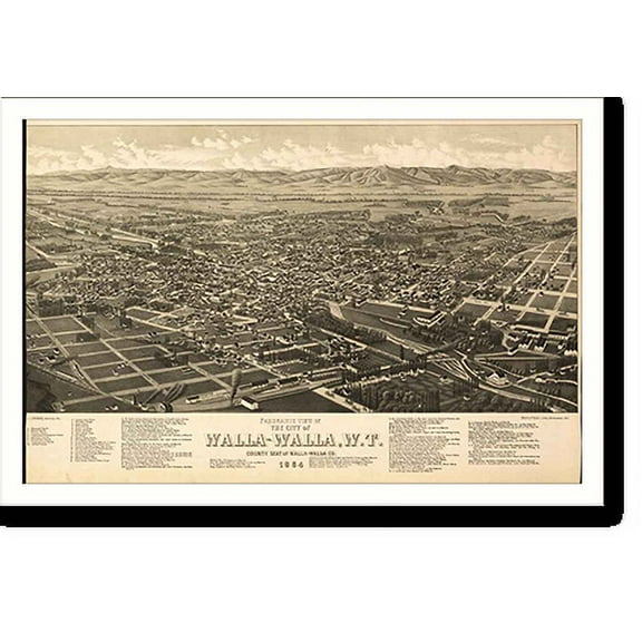 Historic Print, WA Walla Walla 1884 MAP, 16" x 20"
