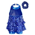 thumbnail image 2 of Haitryli Kids Girls Sequin Ballroom Modern Jazz Latin Ballet Dance Dress Leotard with Hair Scrunchie Dancewear Royal Blue-A 12, 2 of 5