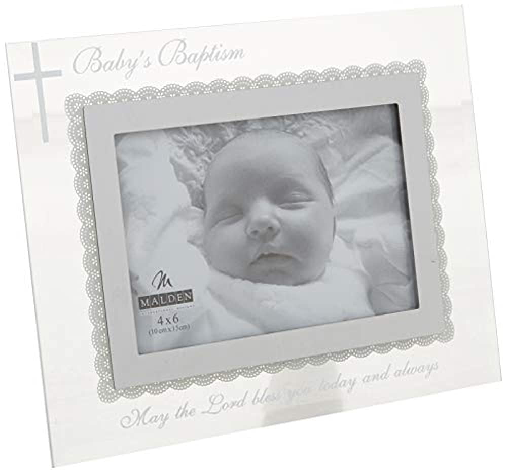 Pewter Malden Baby Baptism Two-Tone Picture Frame 