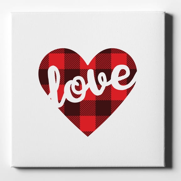 Buffalo Love Heart - Red Black Plaid - 10" x 10" - Decorative Canvas Wall Art - White Edge - 5/8" Gallery Wrapped