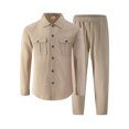 thumbnail image 5 of Elvqul Men's Long Sleeve Shirt and Pants Set with Button Detail & Drawstring Closure, Linen-Blend, 5 of 5