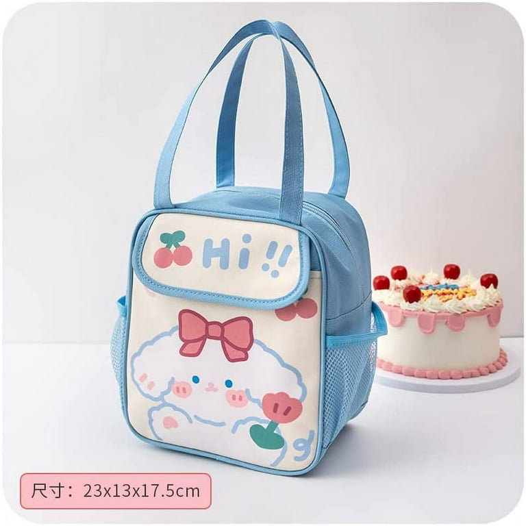 DanceeMangoo Kawii Bunny Lunch Bag Japanese Aesthetic Insulated Lunch Bag  Preppy Stitch Cute Lunch Bags for Women Kawaii Stuff (Blue) 
