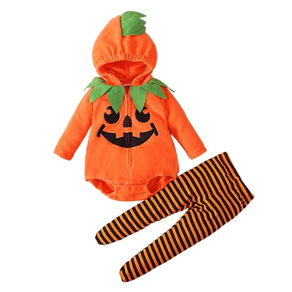 Coerni Toddler Baby Halloween Pumpkin Leggings Jumpsuit Long Sleeve Romper Cute Stripe Footie Leggings Pants Fall Outfit